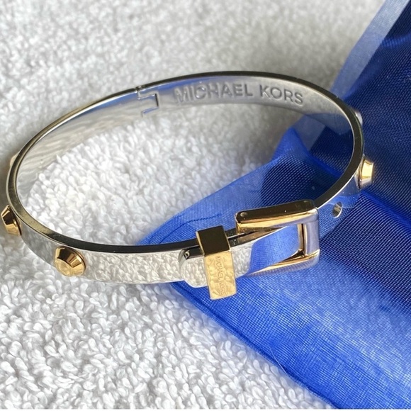 Micheal Kors Silver tone studded bangle bracelet with Buckle style closure - Picture 2 of 7
